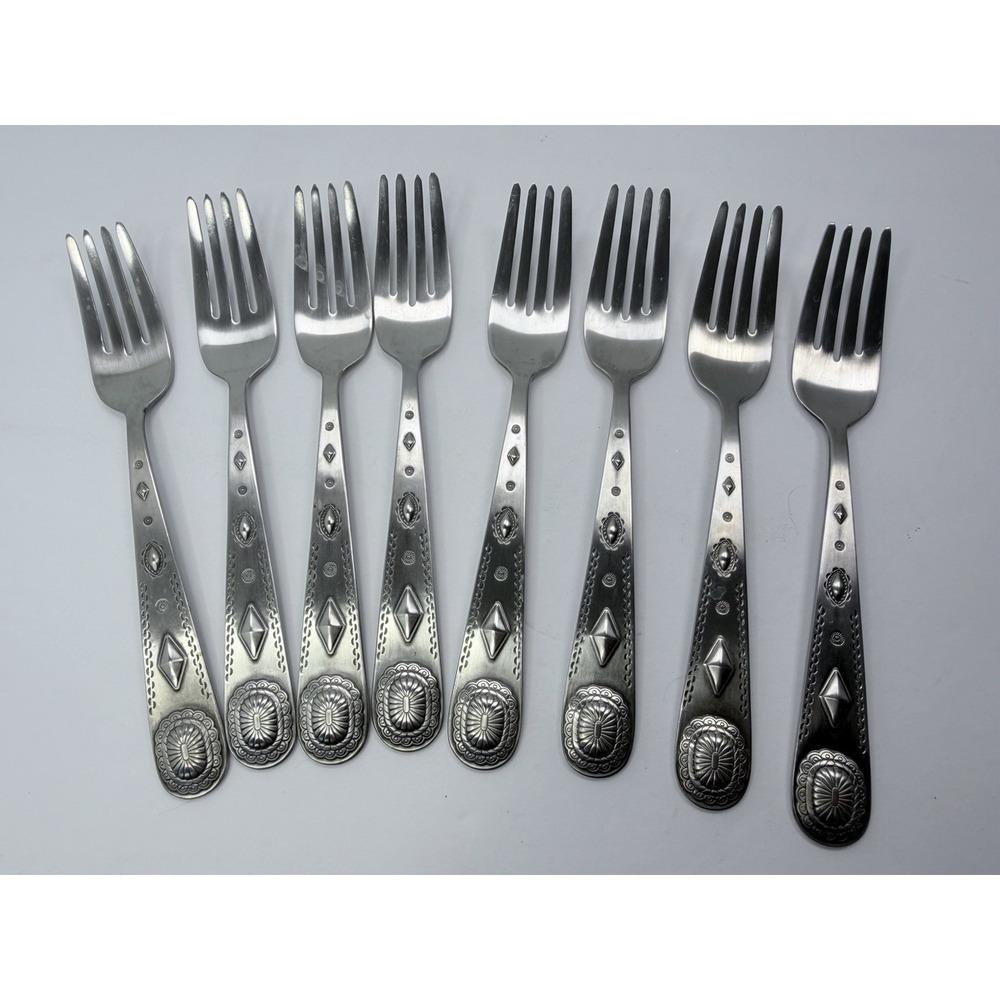 Wallace TAOS Stainless Southwest Motif Satin 8 Salad Forks 18/0 China Flatware